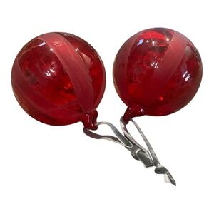 Christmas Tree Ornaments Motiff Luxury Glass Red Stripe‎ Set 9 3" Holidays MCM